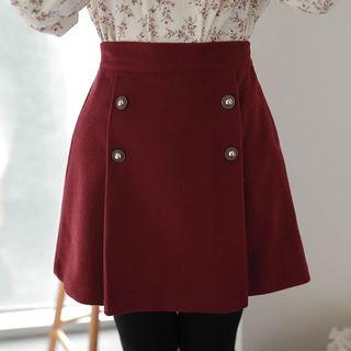 Button-detail Pleated Miniskirt