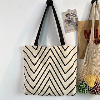 Zigzag Pattern Tote Bag Stripes - Black & Off-white - One Size