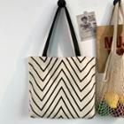 Zigzag Pattern Tote Bag Stripes - Black & Off-white - One Size