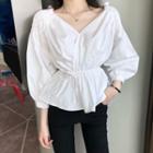 Off-shoulder Long-sleeve Blouse White - One Size