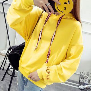 Letter Embroidered Drawstring Hoodie