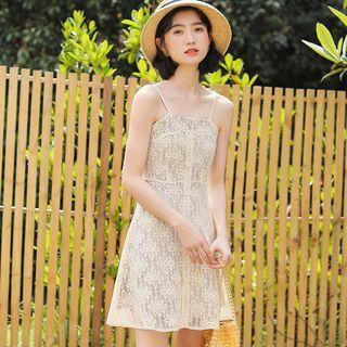 Spaghetti-strap Lace Floral Mini A-line Dress