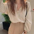 Long-sleeve Dotted Buttoned Blouse