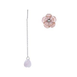 Sterling Silver Simple Elegant Flower Tassel Shell Asymmetric Earrings Silver - One Size