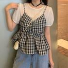 Mock Two Piece Gingham Top