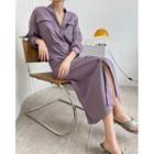 Long-sleeve Plain Maxi Sheath Shirtdress