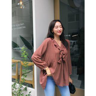 Plus Size Frilled Empire Blouse