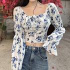 Flare-sleeve Floral Print Top