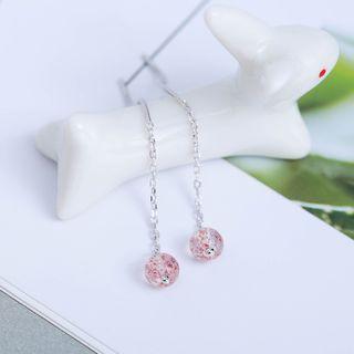 925 Sterling Silver Faux Crystal Dangle Earring 1 Pair - Silver & Red - One Size