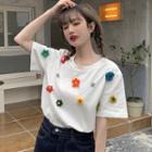 Short-sleeve Floral Accent T-shirt White - One Size