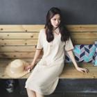 Color-block Loose-fit Short-sleeve Knit Dress