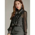 Tie-neck Frilled Pattern-panel Blouse Black - One Size