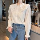 Long Sleeve Lace Collar Blouse As Shown In Figure - One Size