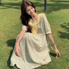 Short-sleeve Floral A-line Dress / Shawl / Set