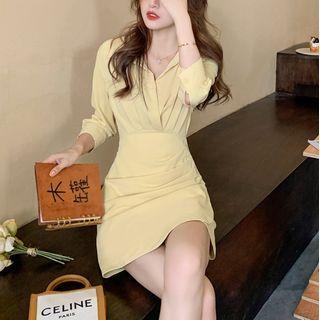 3/4-sleeve Collared Mini Sheath Dress