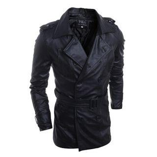 Double-breasted Faux Leather Coat