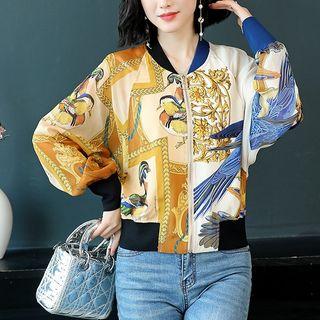 Stand Collar Printed Zip Jacket