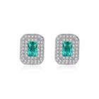 Sterling Silver Fashion Shining Geometric Rectangular Stud Earrings With Green Cubic Zirconia Silver - One Size