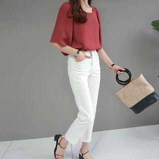 Squared-neck Wide-sleeve Top
