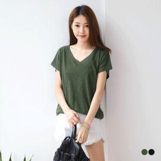 Mesh Back V-neck Cotton Tee