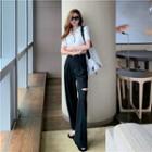Elbow-sleeve Lettering Zip-up Top / Wide-leg Pants