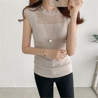 Sheer Panel Cap-sleeve Summer Knit Top