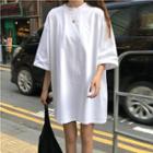 Crew-neck Elbow-sleeve Long T-shirt