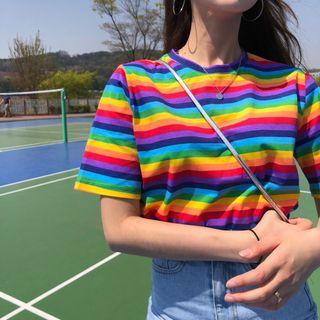Short-sleeved Multicolored Stripe T-shirt