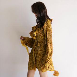 Strap-detail Ruffled Floral Dress