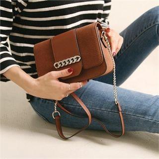 Snap-button Flap Clutch With Shoulder Strap