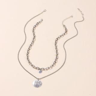 Set Of 2: Lettering Pendant Necklace Silver - One Size