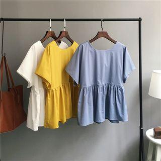 Elbow-sleeve Ribbon Tunic Top