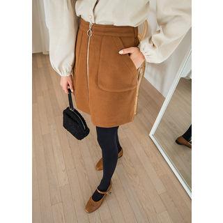 Tall Size Zip-front Elasticize-waist Mini Skirt