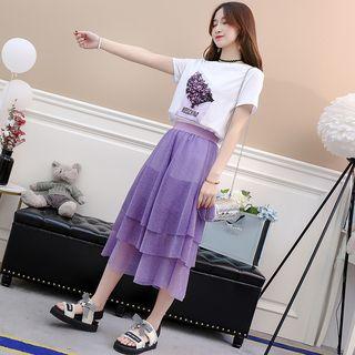 Set: Printed T-shirt + Layered Skirt