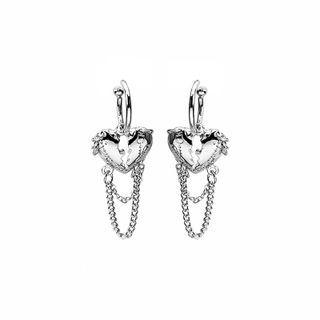 Heart Chain Detail Drop Earring E4643 - 1 Pair - Silver - One Size