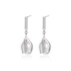 Sterling Silver Elegant And Simple Flower Bud White Freshwater Pearl Earrings With Cubic Zirconia Silver - One Size