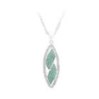 925 Sterling Silver Leaf Pendant With White And Green Cubic Zircon And Necklace