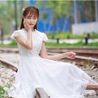Short-sleeve Lace Panel Maxi A-line Dress
