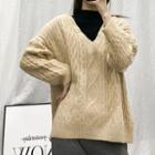 Mock-neck Panel Cable Knit Sweater