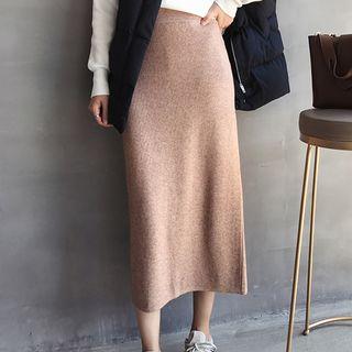 Knit Midi Back-slit H-line Skirt