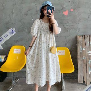 Short-sleeve Floral Midi Dress White - One Size