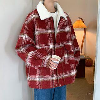 Plaid Fleece-line Zip-up Jacket