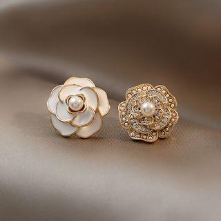 Flower Rhinestone Faux Pearl Earring