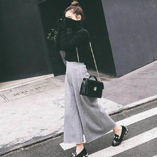 Set: Turtleneck Knit Top + Wide-leg Pants