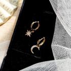 Non-matching Rhinestone Moon & Star Dangle Earring Gold - One Size