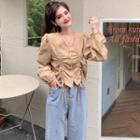 Long-sleeve Button-up Drawstring Top