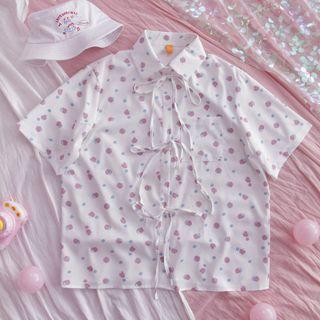 Short-sleeve Dotted Bow-front Shirt
