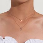 Heart Moon Rhinestone Pendant Layered Necklace