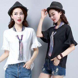 Short-sleeve Ruffled Lace-up Top