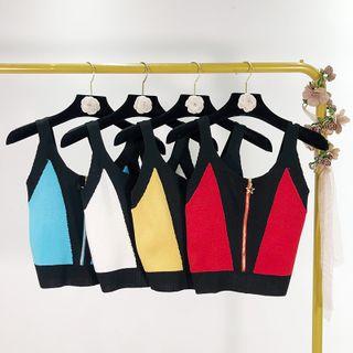 Paneled Zip-up Knit Camisole Top